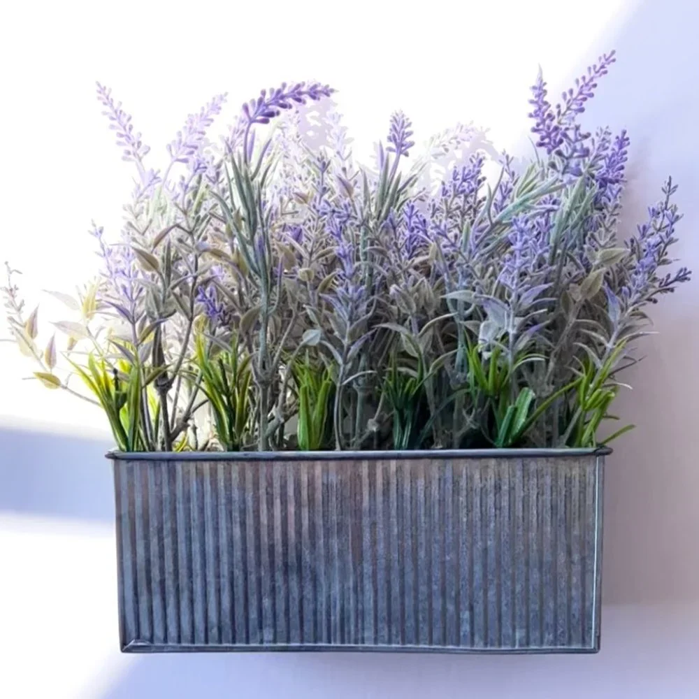 Faux Lavender Plant -Silver Metal Pot NWOT